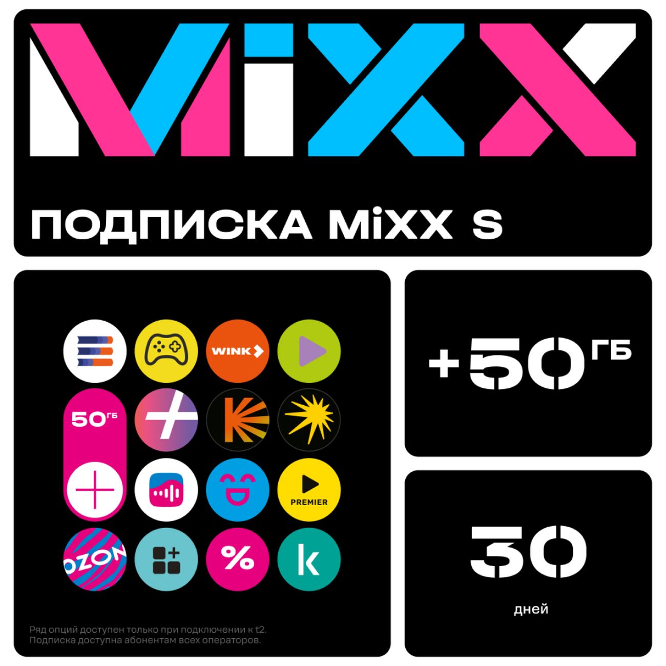 Набор подписок и сервисов Tele2 Mixx S на 1 месяц