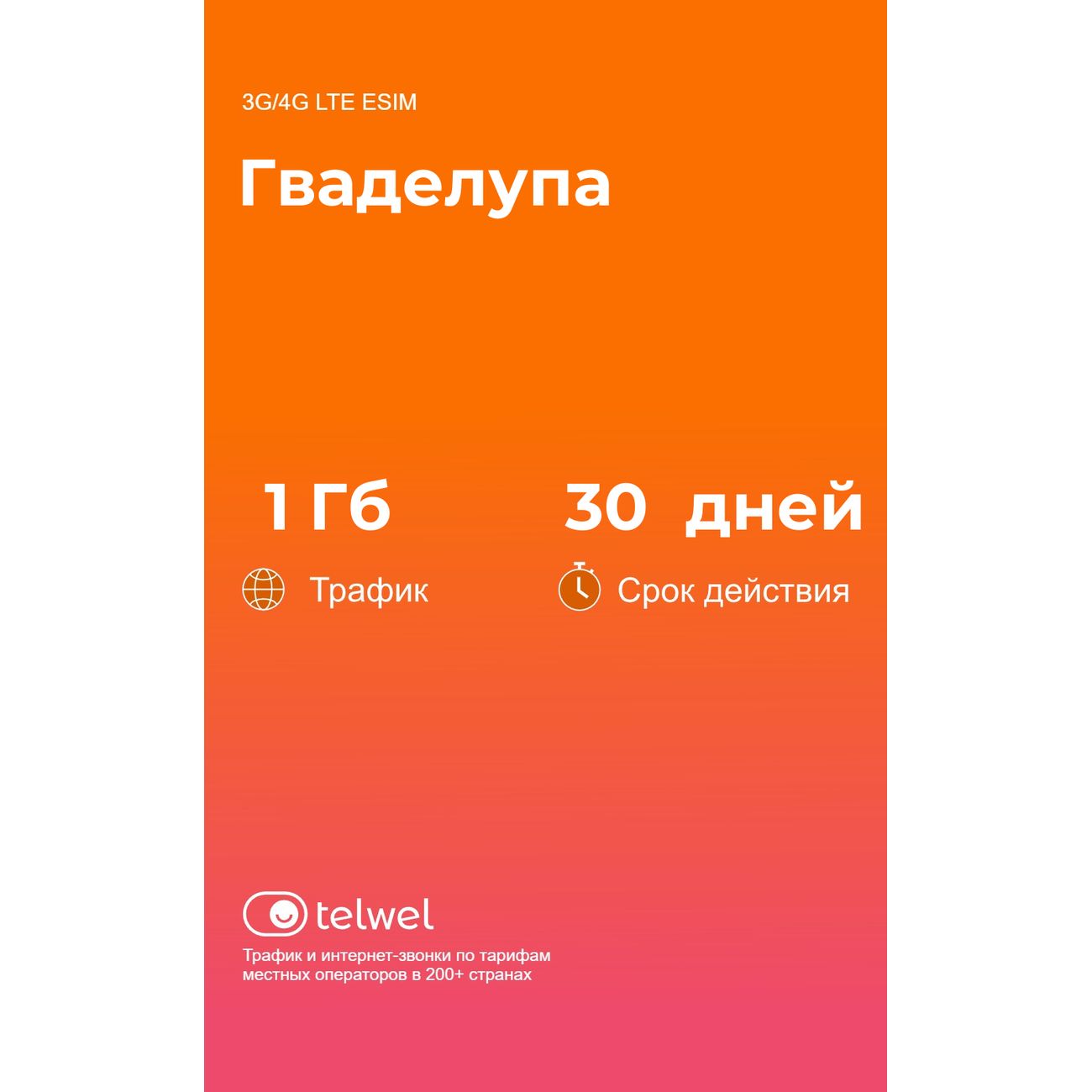 Изображение товара eSIM Telwel пакет Гваделупа 1Гб 30 дней