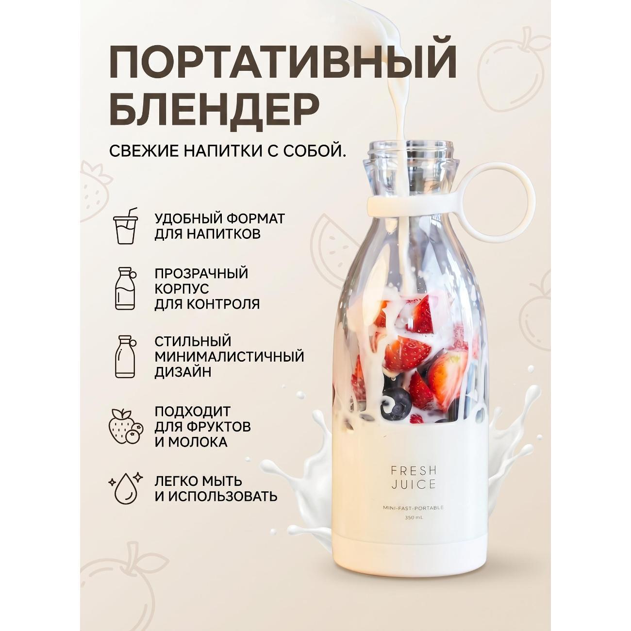 Изображение товара Портативный мини блендер Blander 326457 с USB зарядкой Изображение товара Портативный мини блендер Blander 326457 с USB зарядкой