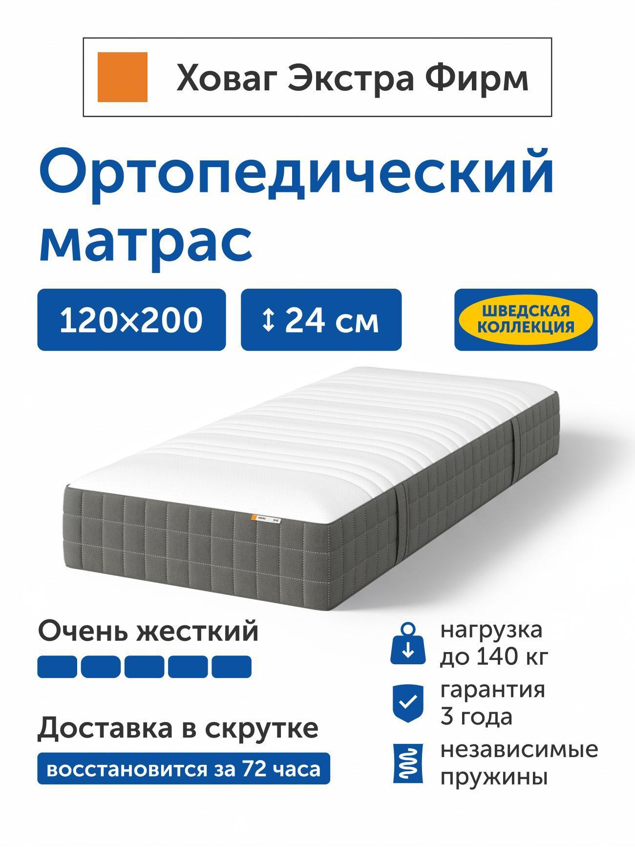 Изображение товара Очень жесткий пружинный матрас IKEA Ховаг Экстра Фирм 120x200 см Изображение товара Очень жесткий пружинный матрас IKEA Ховаг Экстра Фирм 120x200 см
