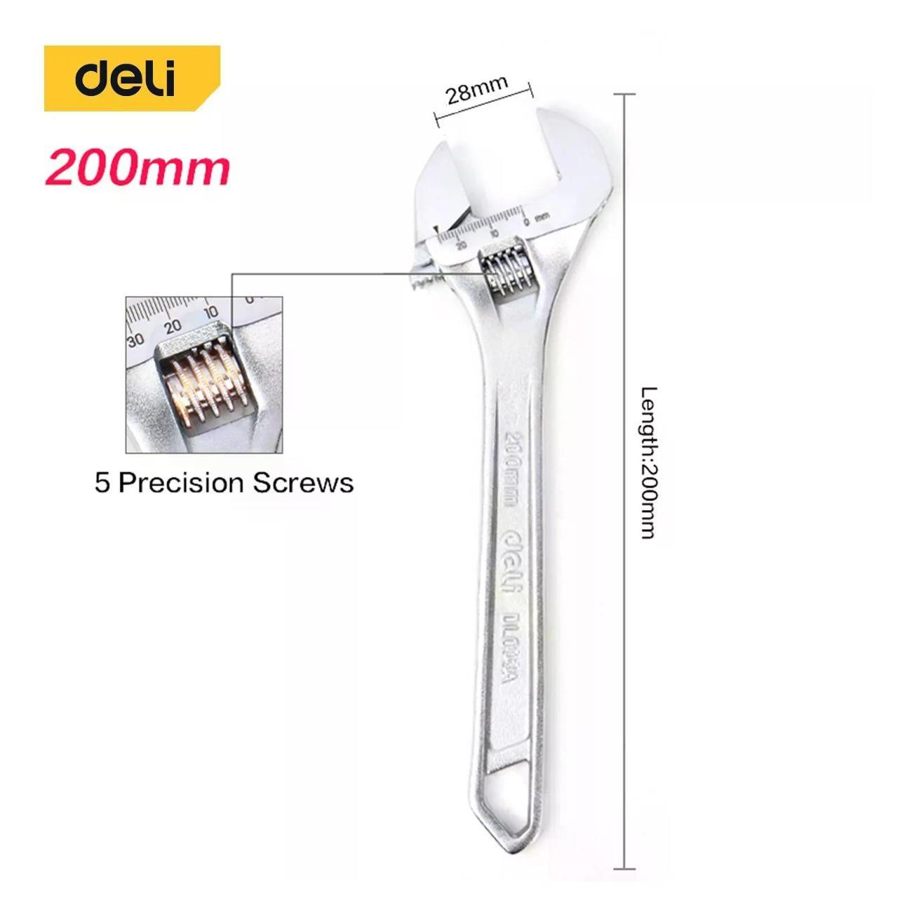 Изображение товара Разводной ключ Deli Tools DL008A 200 мм с максимальным раскрытием 28 мм Изображение товара Разводной ключ Deli Tools DL008A 200 мм с максимальным раскрытием 28 мм