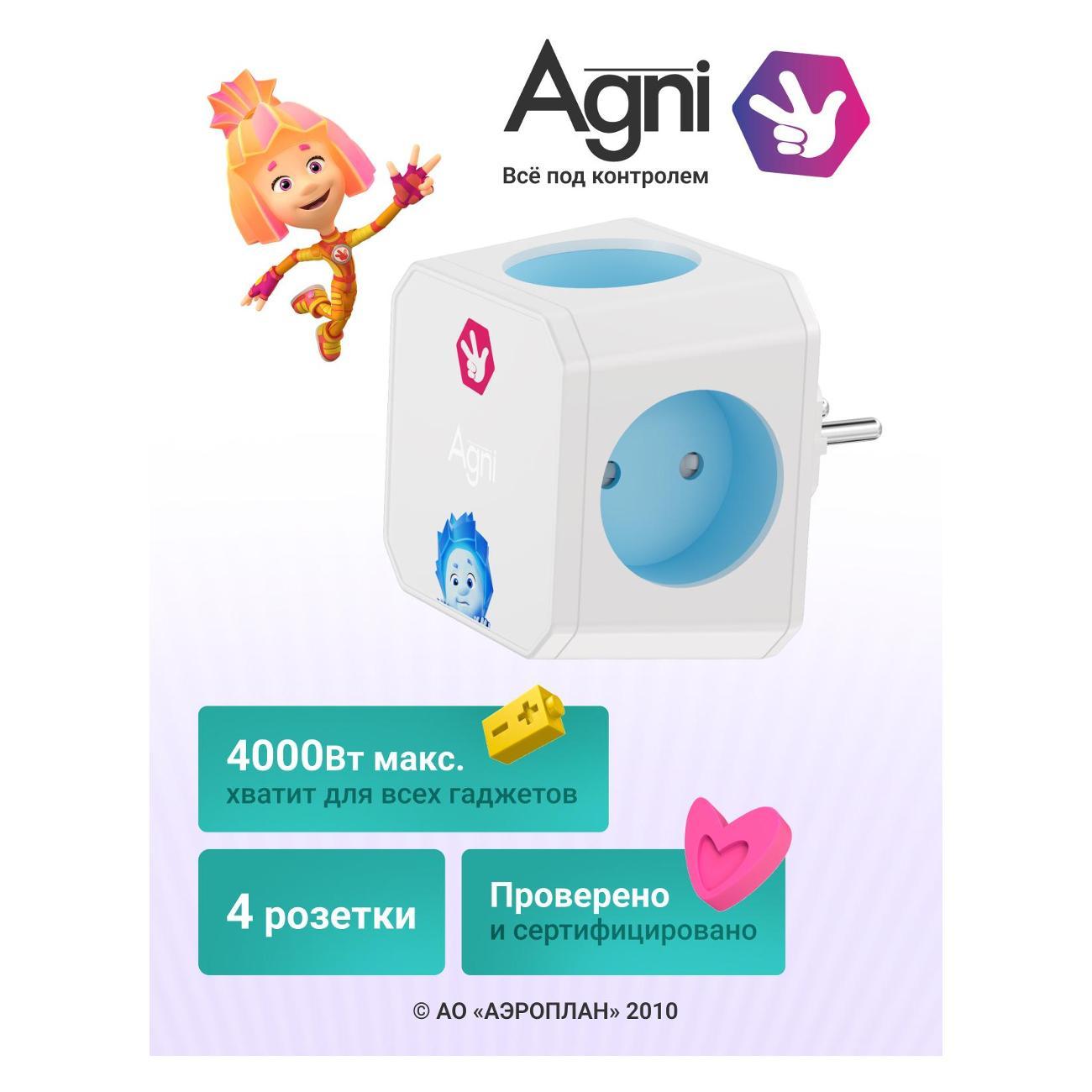 Изображение товара Тройник и переходник электрический AGNI Разветвитель AGNI х Фиксики на 4 розетки, белый TP-WJ4E