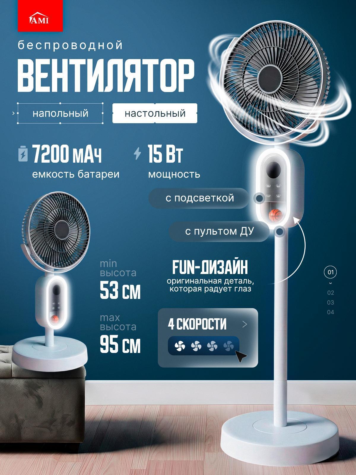 Изображение товара Вентилятор напольный Ami Wave белый настольный с пультом для дома