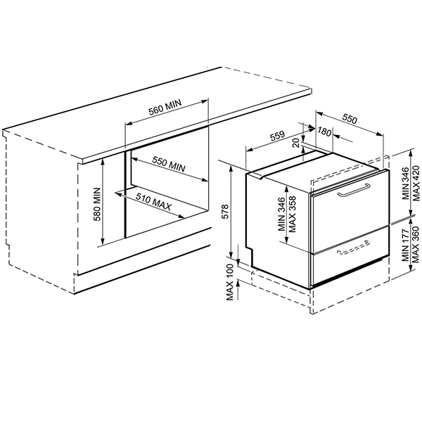 Изображение товара Встраиваемая компактная посудомоечная машина Smeg STC75