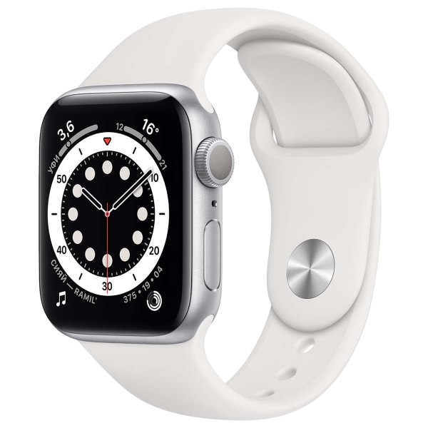Apple Watch S6 44mm Silver Aluminum Case with White Sport Band (M00D3RU/A)