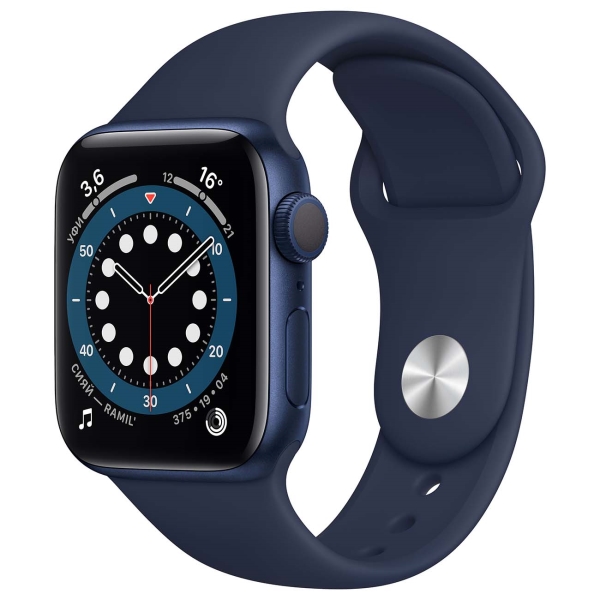 Apple Watch S6 44mm Blue Aluminum Case with Deep Navy Sport Band (M00J3RU/A)