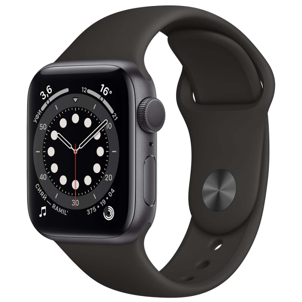 Apple Watch S6 40mm Space Gray Aluminum Case with Black Sport Band (MG133RU/A)