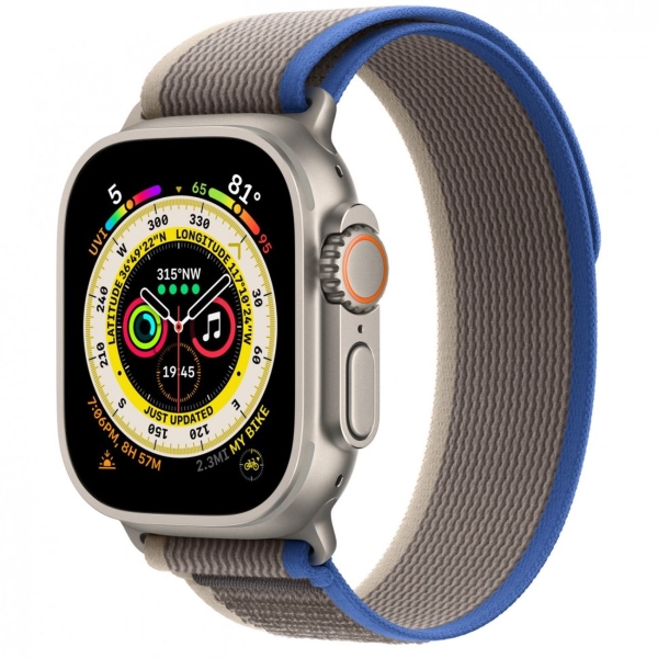 Смарт-часы Apple Watch Ultra 49mm Titanium Case with Blue/Grey Trail Loop, размер M/L (MQF33)