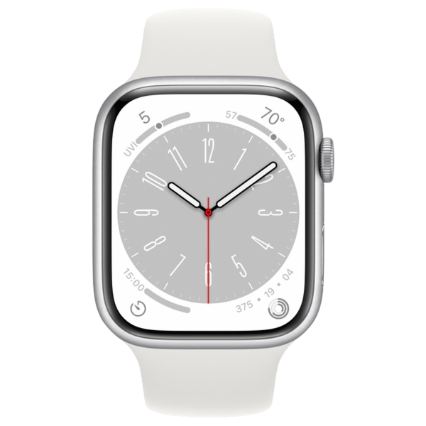 Изображение товара Восстановленные смарт-часы Apple Watch Series 8 45mm Silver Aluminum Case with White Sport Band, размер Regular (MP6N3), хороший