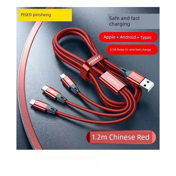 Изображение товара Автомобильный зарядный кабель Pinsheng three-in-one для Apple, Type-C и Android 1.2 м Изображение товара Автомобильный зарядный кабель Pinsheng three-in-one для Apple, Type-C и Android 1.2 м