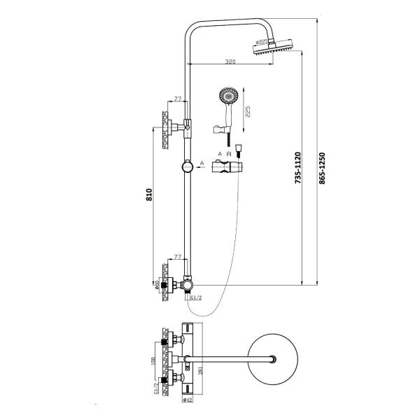 Изображение товара Душевая система Orange Thermo T02S3-912b c термостатом, черный матовый