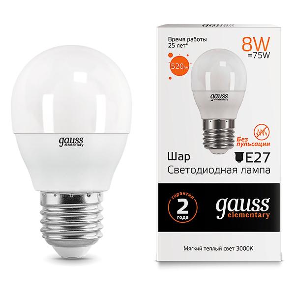 Изображение товара Лампа Gauss Elementary Шар 8W 520lm 3000K Е27 LED