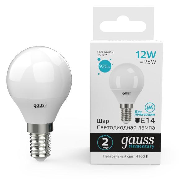 Изображение товара Лампа Gauss Elementary Шар 12W 920lm 4100K Е14 LED (10 шт.)