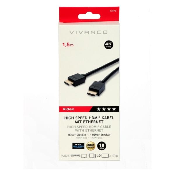 Изображение товара Кабель цифровой аудио-видео Vivanco HDMI 2.0 1.5м (47976)