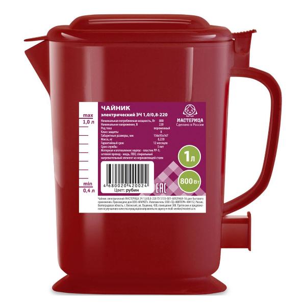Изображение товара Электрочайник Мастерица ЭЧ-1,0/0,8-220Р красный