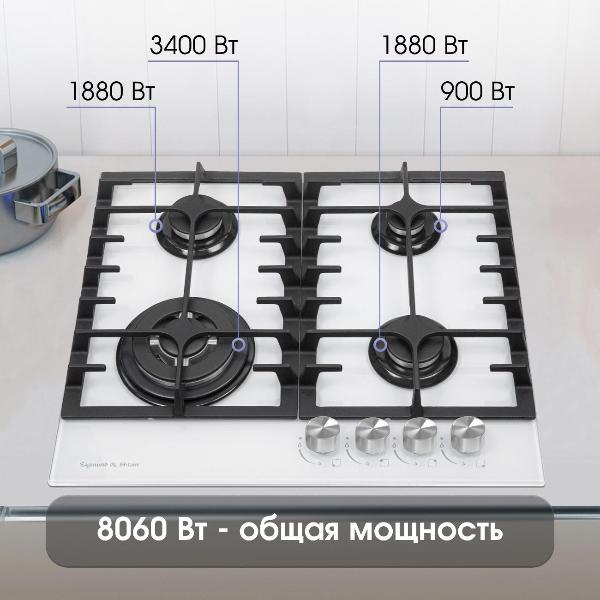 Изображение товара Встраиваемая газовая панель независимая Zigmund & Shtain mn197.61 белая