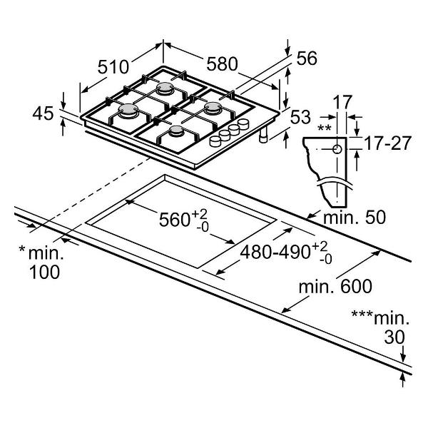Размеры варочных панелей газовых для кухни на 4 конфорки