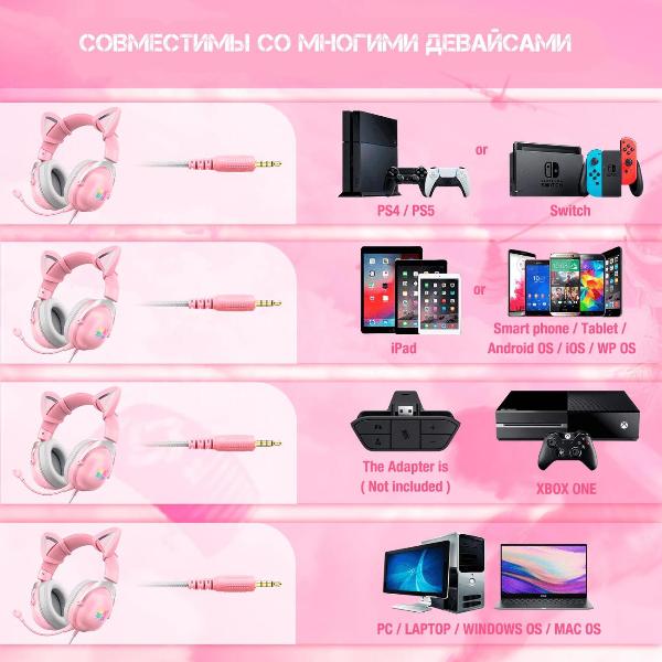 Изображение товара Наушники игровые Onikuma Rose Cat X11-P
