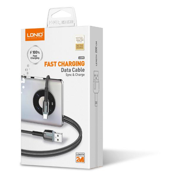 Изображение товара Кабель LDNIO USB Lightning LS592 черный - оранжевый 2м
