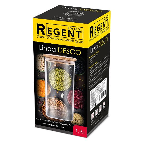 Изображение товара Банка 1.3л REGENT inox Desco стеклянная с бамбуковой  крышкой