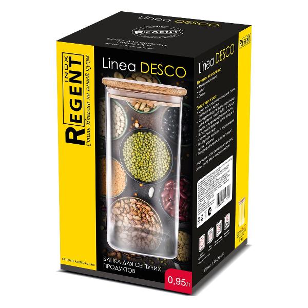 Изображение товара Банка 0.95л REGENT inox Desco стеклянная с бамбуковой  крышкой