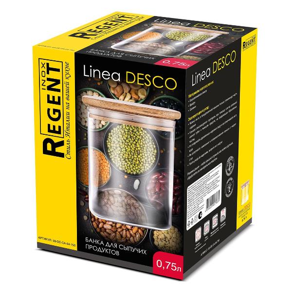 Изображение товара Банка 0.75л REGENT inox Desco стеклянная с бамбуковой  крышкой