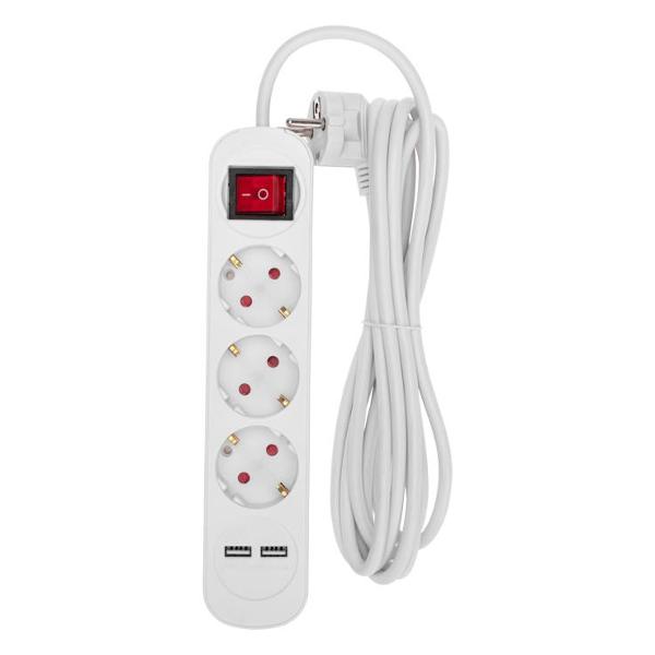 Изображение товара Удлинитель Rexant Stand.3 гнезда 3м 3500Вт с/з с вык 2 USB(13-4016)