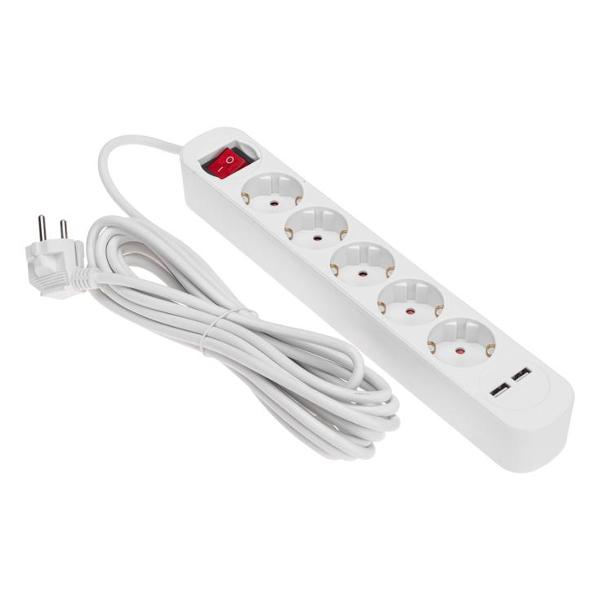 Изображение товара Удлинитель Rexant Stand. 5 гнезд 5м 3500Вт с/з с вык 2 USB(13-4036)