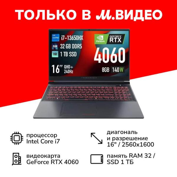 Ноутбук игровой Thunderobot Gravity 16 Pro/16"/Core i7-13650HX/32/1TB/RTX 4060/Win/Grey (JT009X00FRU)