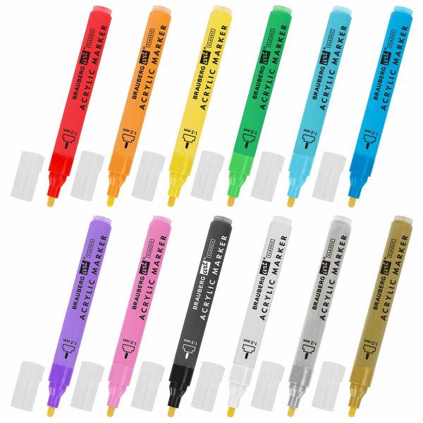 Изображение товара Маркеры Brauberg акриловые 12 цветов линия 1-2мм