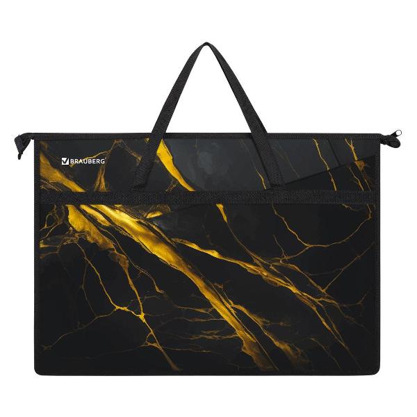 Изображение товара Папка для труда Brauberg А3, пластик,молния сверху, Black&gold marble, 272232