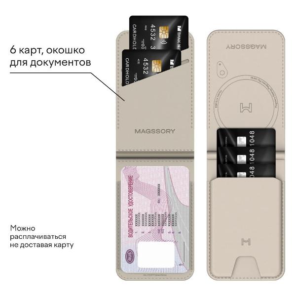 Изображение товара Кардхолдер для смартфона Magssory Geotag Magnetic Flip Wallet бежевый