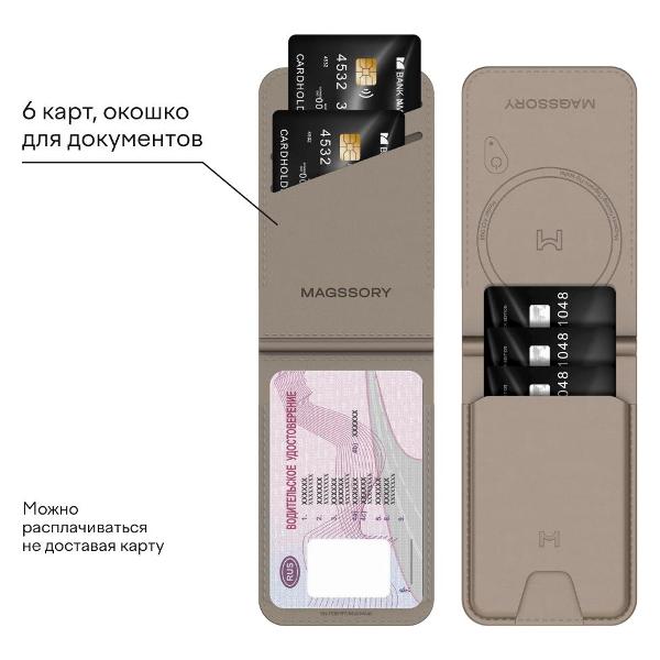 Изображение товара Кардхолдер для смартфона Magssory Geotag Magnetic Flip Wallet латте