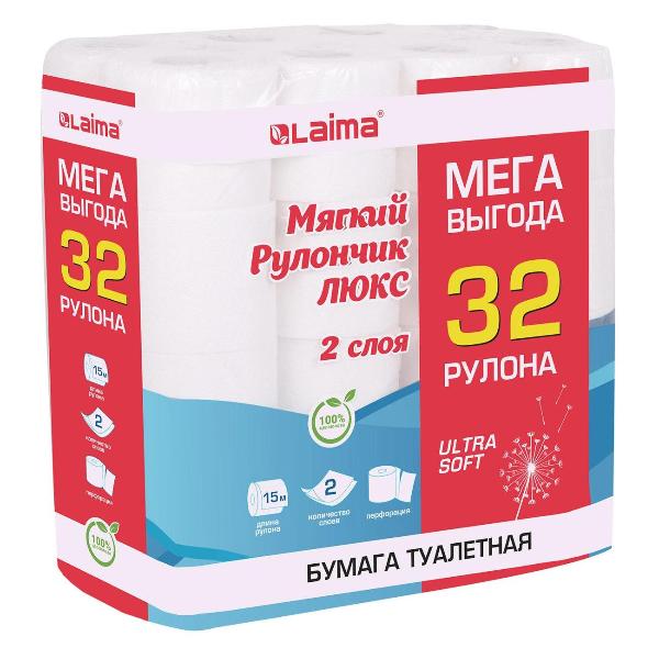 Изображение товара Бумага туалетная Laima Lux 2х слойная 32шт