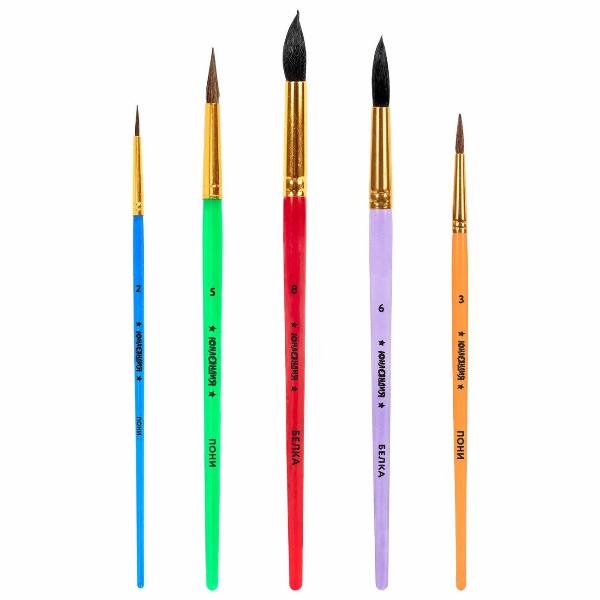 Изображение товара Кисть художественная Юнландия 5шт (пони №2,3,5, белка №6,8) 201070