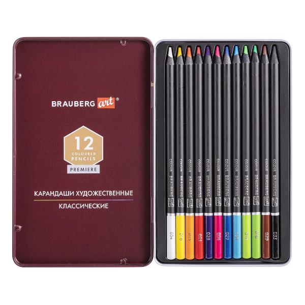 Изображение товара Карандаш цветной Brauberg цветные худ 12цв мягк грифель метал 181540