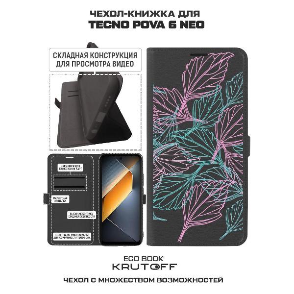Изображение товара Чехол Krutoff TECNO Pova 6 Neo Листья паттерн