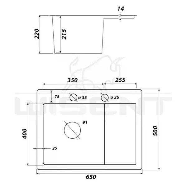 Изображение товара Мойка кухонная Wisent WS36550B-L/W02-114B/W405B