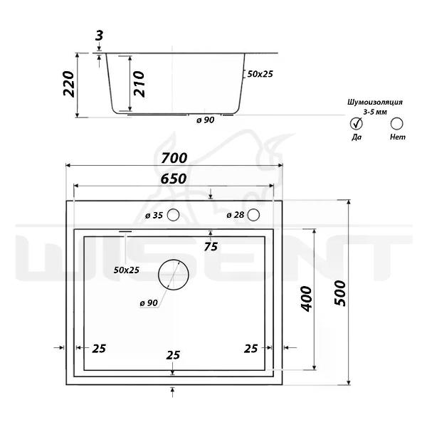 Изображение товара Мойка кухонная Wisent WS37050B/W02-114B