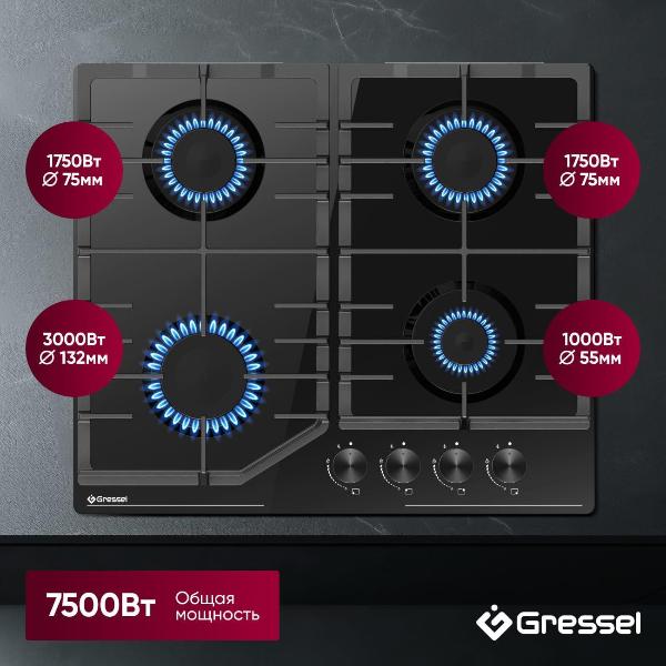 Изображение товара Встраиваемая газовая панель независимая Gressel Premium U60H40S088