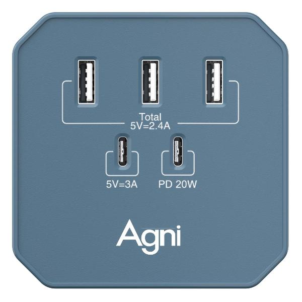 Изображение товара Сетевое зарядное устройство AGNI TP-WB2U3E Blue