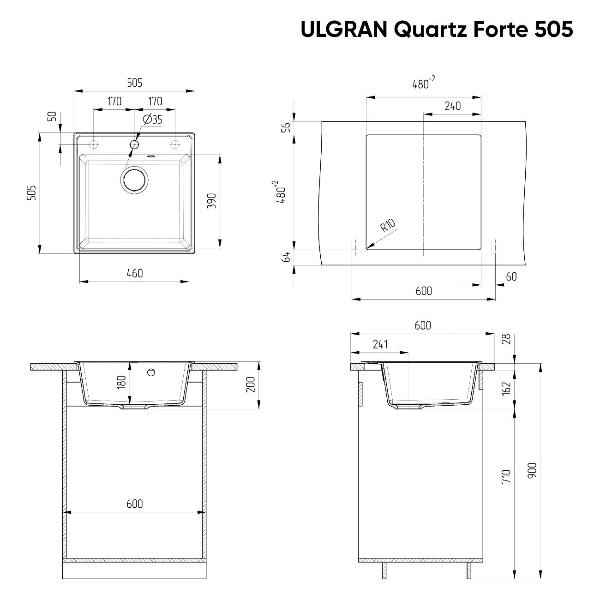 Изображение товара Мойка кухонная Ulgran Quartz Forte