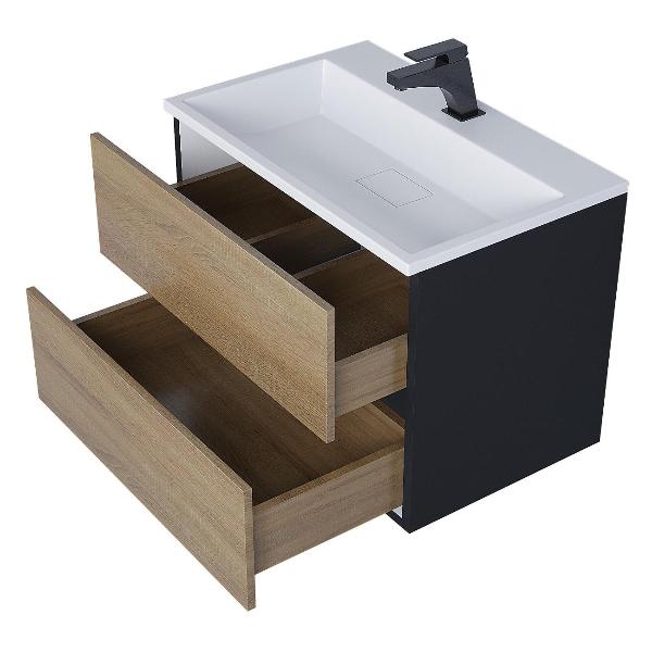 Изображение товара Тумба под раковину Uperwood Barsa, 70 см, подвесная, черная/дуб сонома