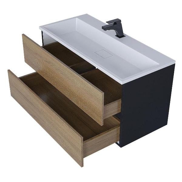 Изображение товара Тумба под раковину Uperwood Barsa 100 см, подвесная, черная/дуб сонома