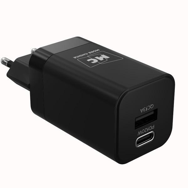 Изображение товара Сетевое зарядное устройство More Choice 1USB+1Type-C 3.0A PD 20W+QC3.0 NC85a Black