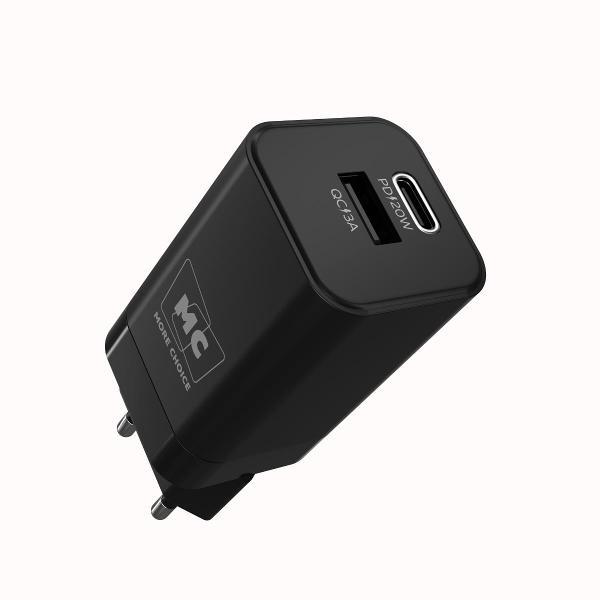 Изображение товара Сетевое зарядное устройство More Choice 1USB+1Type-C 3.0A PD 20W+QC3.0 NC85 Black