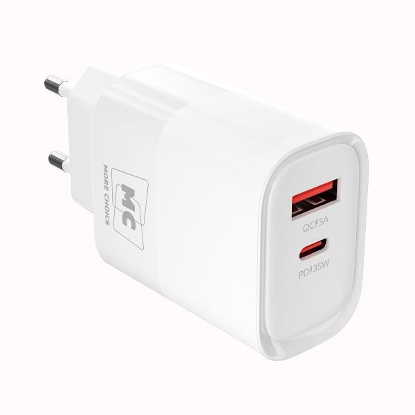 Изображение товара Сетевое зарядное устройство More Choice 1USB+1Type-C 3.0A PD 35W+QC3.0 NC82 белый