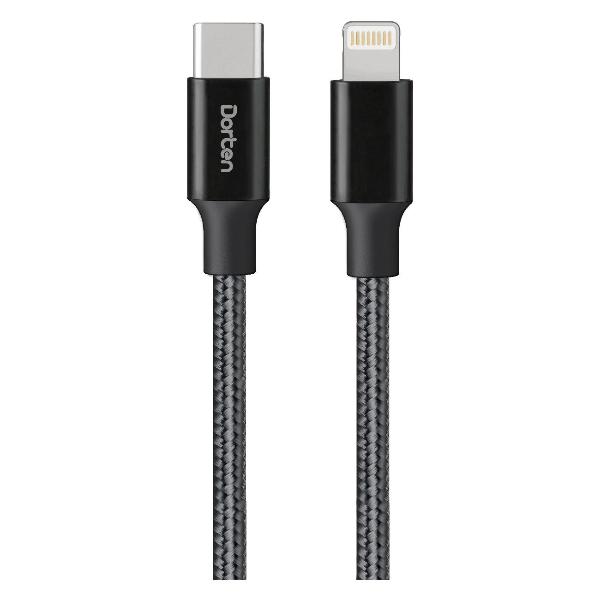 Изображение товара Кабель Dorten USB-C  to Lightning 27W/3A PD Metallic Series 1.2м  Black
