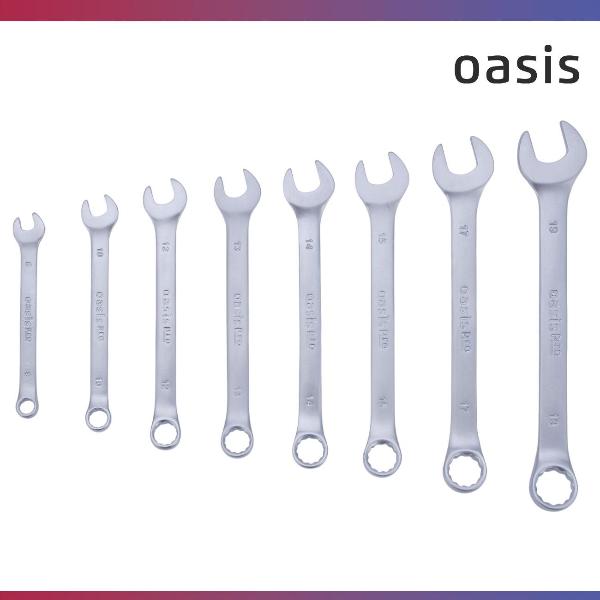 Изображение товара Набор ручного инструмента Oasis Pro комбинированных 8 шт. в холдере сатиновый хром