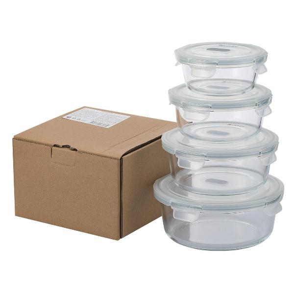 Изображение товара Набор контейнеров стеклянных 4шт (0,3;0,5;0,8;1,2л) REGENT inox Desco (64-214)